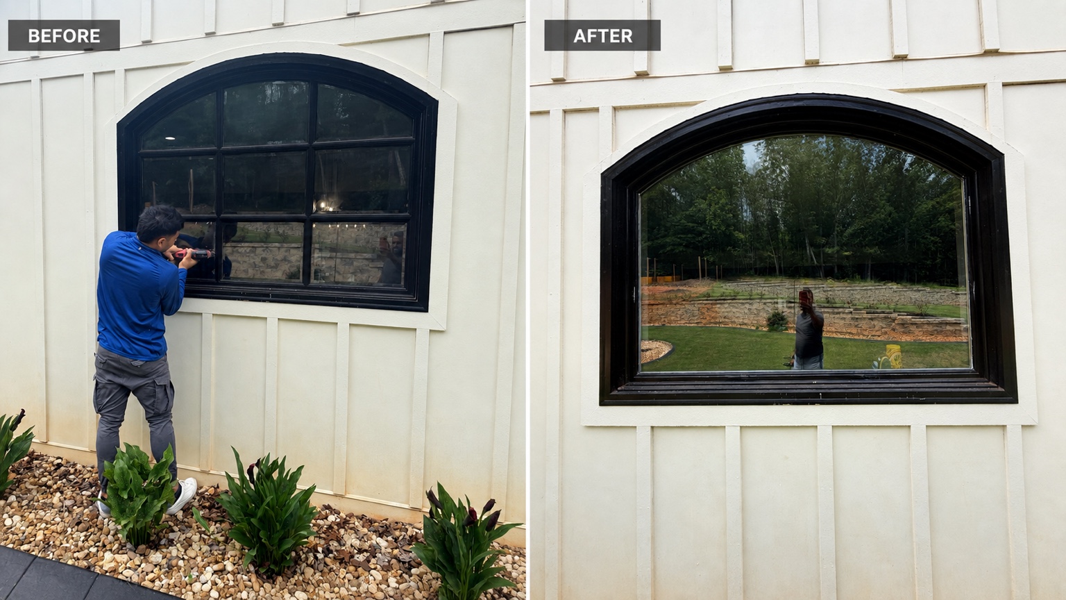 Arched window modernization — before & after by ConstruGlass LLC