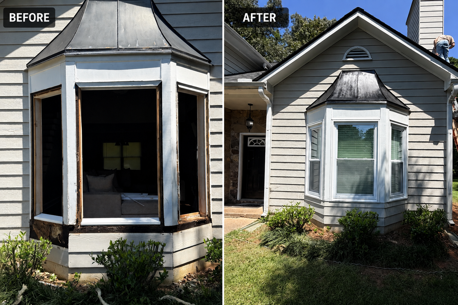 Bay window replacement — before & after by ConstruGlass LLC