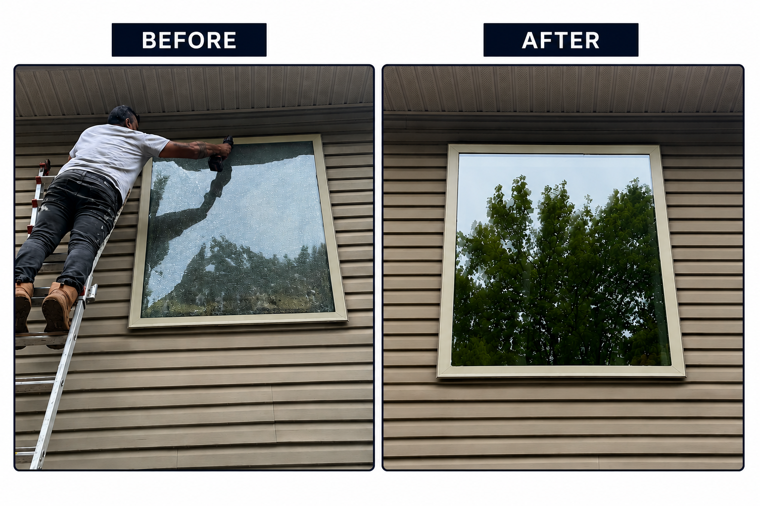 Foggy window glass replacement — before & after by ConstruGlass LLC
