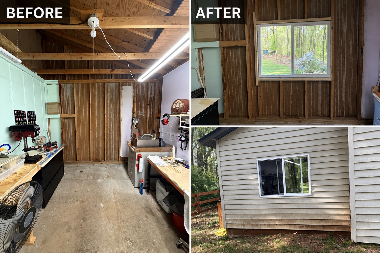 New window opening and installation — before & after by ConstruGlass LLC